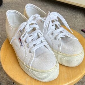 Superga Classic White Lace-Up Sneakers platform